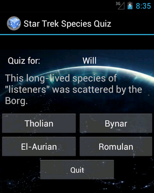 Sceenshot of species quiz - click to enlarge